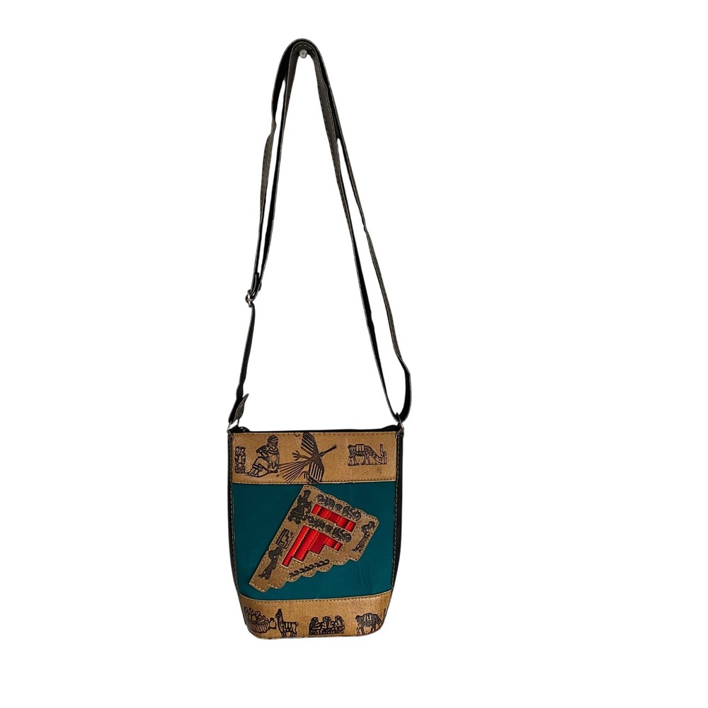 Vintage Peru Tooled Leather Suede Crossbody Bag Boho Andean Llama Condor Artisan